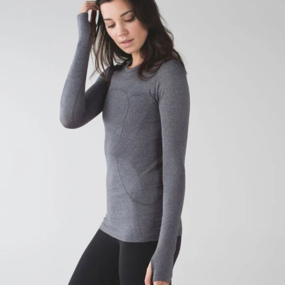 Lululemon Swiftly Tech Long Sleeve Crew- Heathered Black- Size 6 - Picture 1 of 11